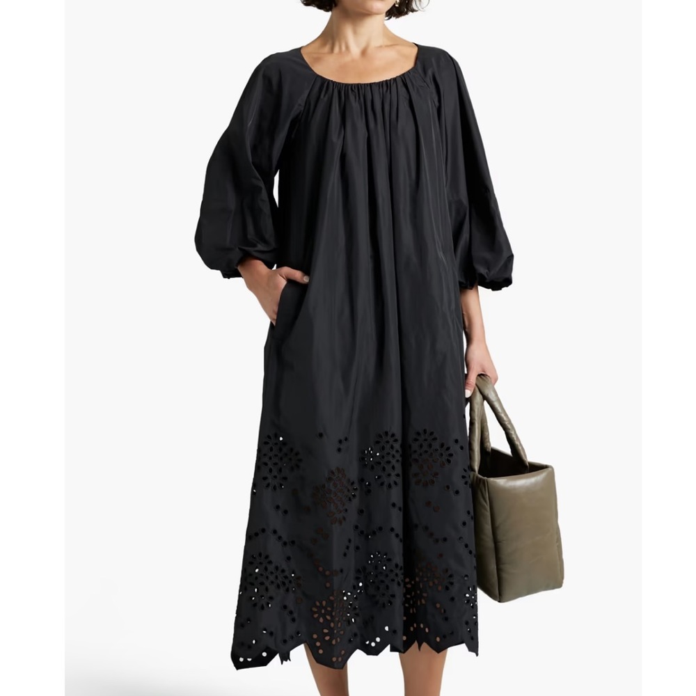 Tibi Gathered Broderie Anglaise Taffeta Midi Dress